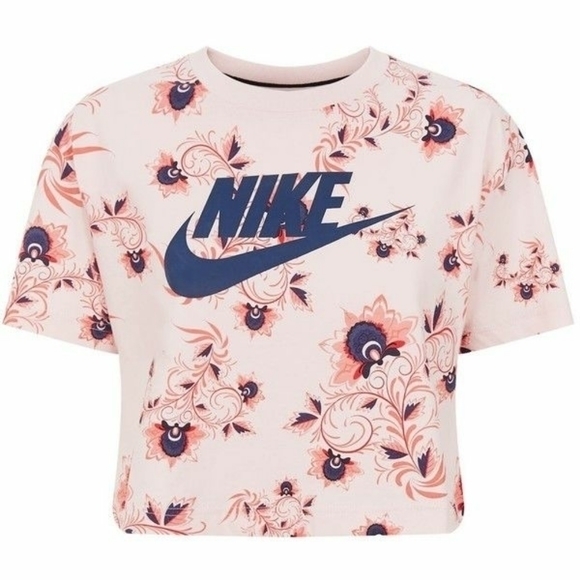 Nike Pink Florals Crop Short Sleeves Medium